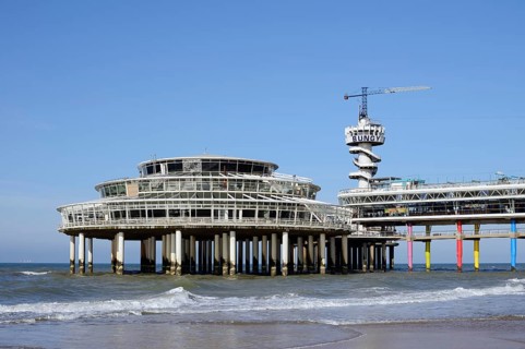 Pier with bungy jumping tower, Scheveningen, The Hague, Dutch North Sea Coast, South Holland,