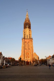 Nieuwe Kerk church on the market square in the evening light, Delft, South Holland, the Netherlands