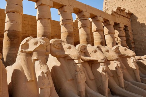 Aries sphinxes in front of the colonnades, Karnak Temple, Luxor, Egypt