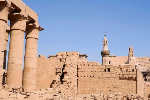 Colonnade and Abu el-Haggag Mosque, Luxor Temple, Luxor, Egypt