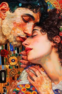 Couple in a romantic embracement, Painting like composition, AI generated