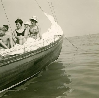 Historical photo summer 1961, tourists, beach, Rimini, Italy