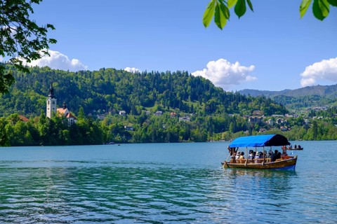 Tourist boats, rowing boats, Bled, Lake Bled, Slovenia