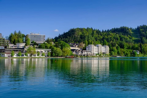 Waterfront hotels, spa town, Bled, Lake Bled, Slovenia