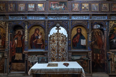 Altar room with golden door, St. George Orthodox Church, around 1500, wooden church, Drochobych,