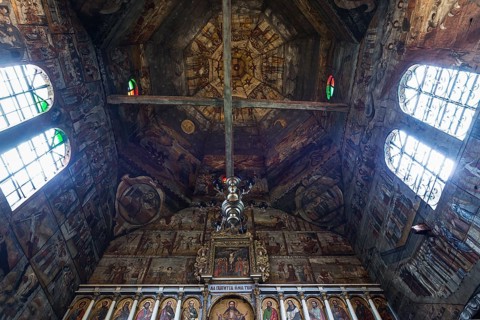 Vaulted ceiling of St. George's Orthodox Church, around 1500, wooden church, Drochobych, Ukraine