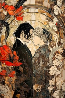 Tarot card The Lovers showing a couple in a romantic embracement symbolizing the concept of Love,