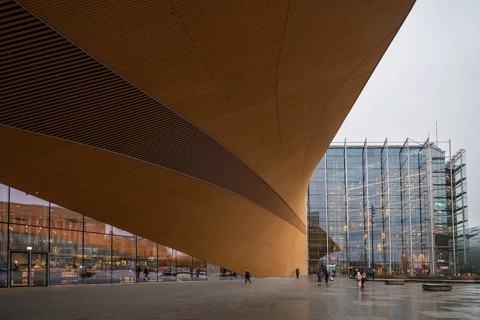 Roof structure, Oodi Central Library and Cultural Center, designed by ALA Architects, Helsinki,