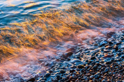 Wave play at sunrise on the chalk coast in Jasmund National Park, Rügen, Sassnitz,