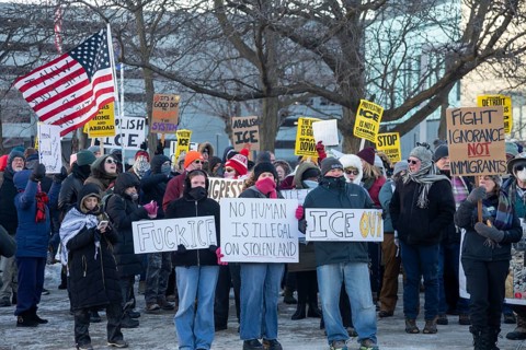 Detroit, Michigan USA - 24 January 2026 - A solidarity rally with Minneapolis residents protesting