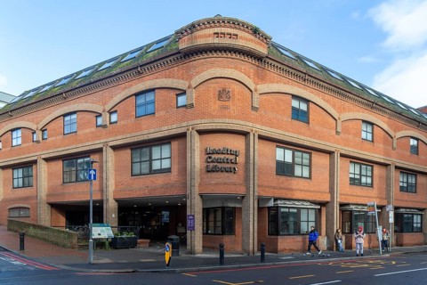 Reading Central Library building in town centre of Reading, Berkshire, England, UK
