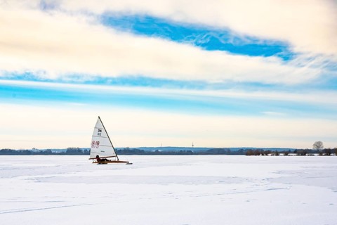 Winter at Dümmer See with, Eisegler, Eickhöpen, Lembruch, Lower Saxony, Germany