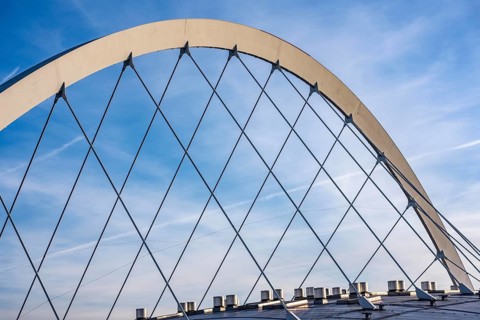 Roof with arched support structure of the Lanxess Arena, Cologne Arena, multifunctional hall,