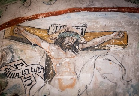 Christ on the Cross, fresco, Blaubeuren Abbey, Swabian Jura, Baden-Württemberg, Germany