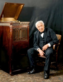 Thomas Alva Edison listening to his disc phonograph, digitally edited