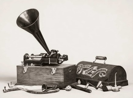 Historical illustration, 19th Century, Home Phonograph, by Thomas Alva Edison, 1901