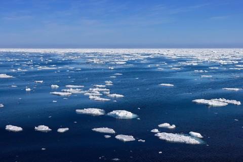 Drift ice, brash ice consists of ice floes in the Arctic Ocean around Svalbard, Spitsbergen in