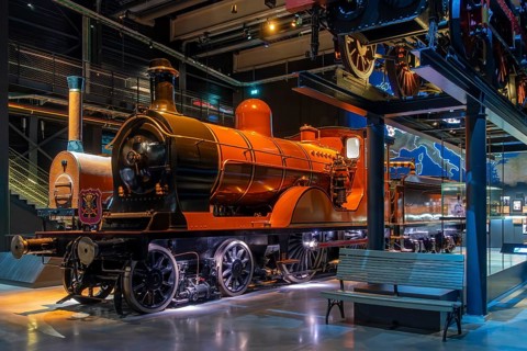 Steam locomotives at Train World, railway museum in Schaerbeek, Schaarbeek, Brussels, Belgium