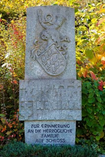 Memorial, memorial stone in memory of the ducal family at Lichtenstein Castle, coat of arms, stone