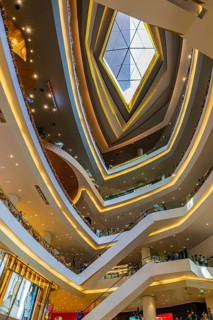 Skylight and various floors connected by escalators in Iconsiam Shopping Center, Bangkok,