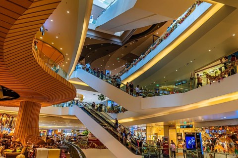 Different floors connected by escalators in Iconsiam Shopping Center, Bangkok, Thailand's