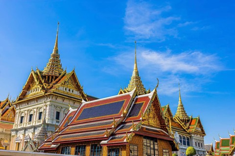 The Grand Royal Palace, Wat Phra Kaeo Buddhist Temple, Chedi Temple Towers, Buildings with
