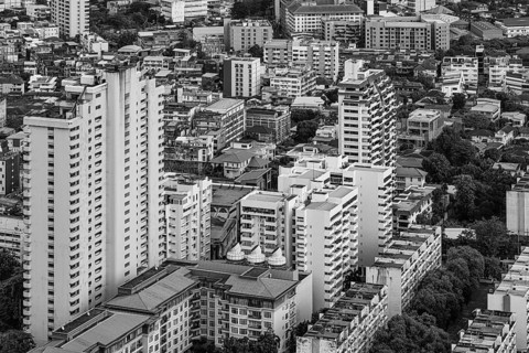 Over the rooftops of Bangkok, view from the Moon Bar on the roof terrace of the Banyan Tree hotel,