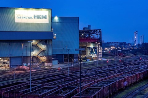 Hüttenwerke Krupp-Mannesmann, HKM in Duisburg, halls of the blast steel mill, tracks of the