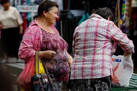 Two woman talking at Riga Central Market, Riga, Central Market, Latvia