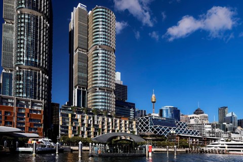 Impressive skyline of Sydney with Darling Harbour and modern buildings in Barangaroo, Sydney, New