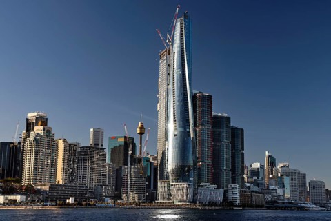 Modern skyline of Sydney with skyscrapers in Barangaroo and Walsh Bay on the waterfront, Sydney,