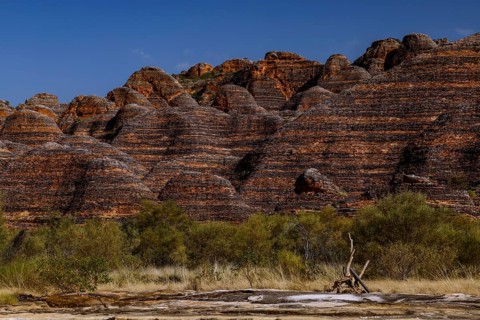 View of the characteristic rock formations of the Bungle Bungle in a dry riverbed, Purnululu