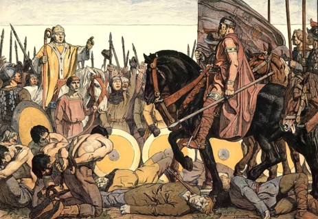 Otto I, the Great, is welcomed as father of the fatherland after the battle on Lechfeld, The Battle
