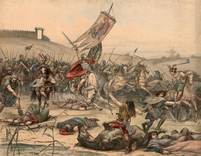 Otto the Great in the Battle of Lechfeld on August 10, 955, the East Franconian army under King