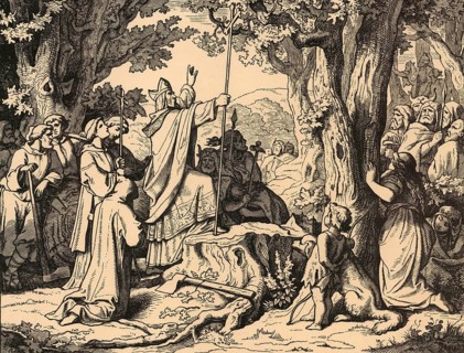 The felling of the Donar oak, also thunder oak or thor oak, by the missionary Boniface is one of