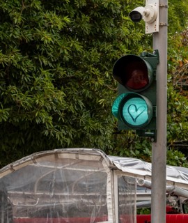 Traffic light and road signs on the asphalt, Sintra, Lisbon, Portugal