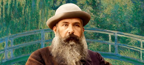 Portrait of Claude Monet, 1840 – 1926, French painter and founder of Impressionism, with his