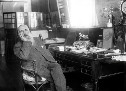 Claude Monet in his office at Giverny, French painter and founder of Impressionism, digitally