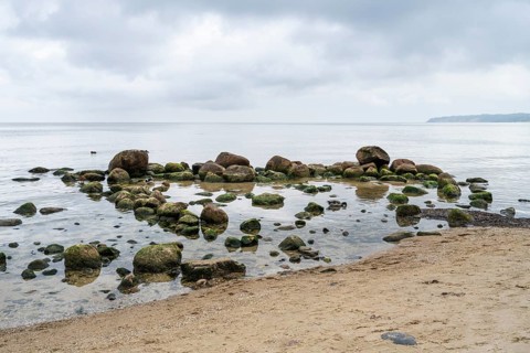 Boulders on the Baltic Sea Beach, Baltic resort Göhren, Rügen Island, Mecklenburg-Western