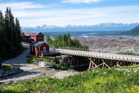 Red Kennicott Buildings in a Mountain Landscape, Historic Kennecott Copper Mine, National Historic
