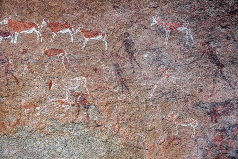 White Lady Rock Painting, White Lady Painting, Depiction of Hunters and Animals, Rock Paintings in