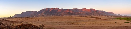 Desert landscape with Brandberg in morning light, at sunrise, Erongo, Damaraland, Namibia