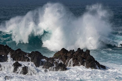 Waves on the ocean off Madeira, Porto Moniz, Madeira, Portugal