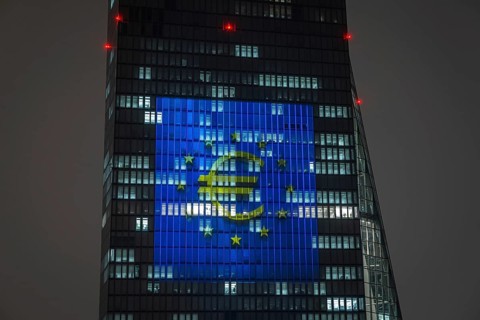 The façade of the European Central Bank (ECB) in Frankfurt am Main will be illuminated with a light