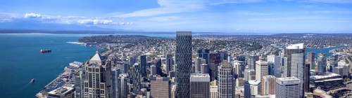 USA, Seattle financial and business district skyline in city downtown