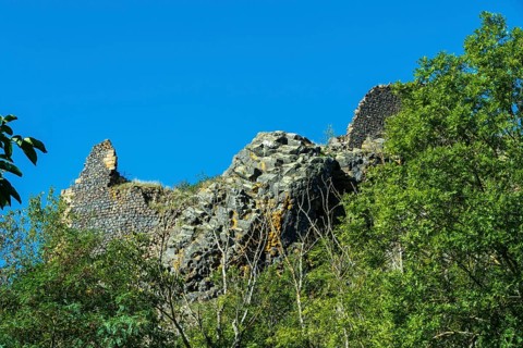 Ruins of medieval castle of Buron. Puy de Dome. Auvergne Rhone Alpes. France