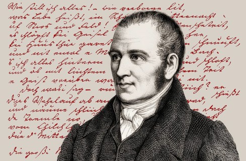 Historical manuscript with a portrait of Johann Peter Hebel, 1760 - 1826, German poet, Protestant