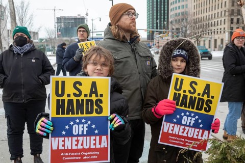 Detroit, Michigan USA, - 3 January 2026 - Activists rally in downtown Detroit to protest President
