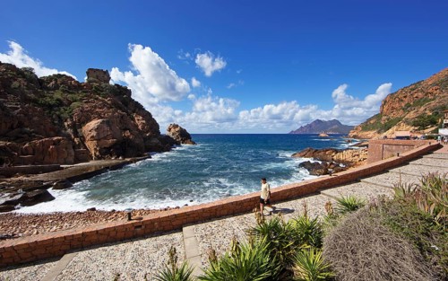 Marina de Porto with the Genoese Tower and the Bay of Porto, a UNESCO World Heritage Site, Ota,