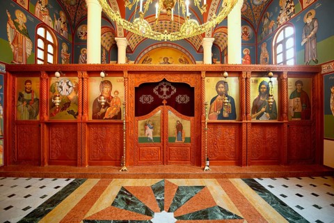 Bulgarian Orthodox Rock cave Monastery of Saint Dimitar Basarbowski, Church interior, Basarbovo,